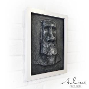 现代3d立体浮雕装饰画创意博物馆壁画复活节岛石像酒吧特色礼品
