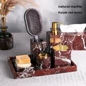 卫生间洗漱台洗手液托盘套装 酒店样板房大理石牙刷杯香皂盒摆件