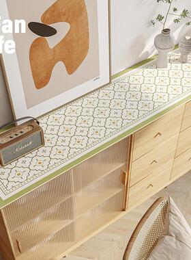 范店绿色边柜垫皮革北欧轻奢防水盖巾边柜盖布电视柜桌布鞋柜垫子