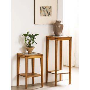 山白鸡缅甸老柚木花架全实木落地花桌家庭室内客厅盆景花架储物架