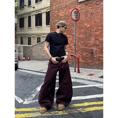 DBW Doublewin街头设计感倒置腰头弯刀裤男解构宽松休闲阔腿裤子