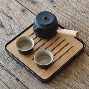 泡茶侧把壶一壶两杯四杯单人家用日式 黑陶茶壶茶杯茶具小套装 陶瓷