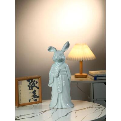国民潮流雕塑兔子陶瓷饰品吸引财富电视柜桌面客厅家居饰品赠送朋