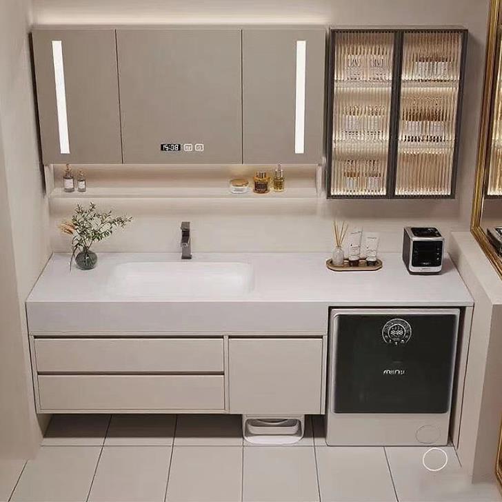 纯全铝蜂窝岩板热弯一体盆阳台洗衣机卫生间洗脸扫地机器人浴室柜