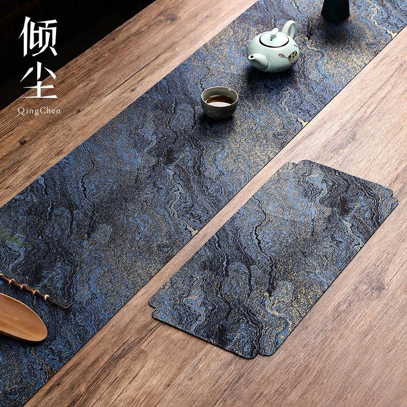 双面织锦茶席高端系列布艺桌旗防水免洗中式山水装饰茶垫鎏金岁月