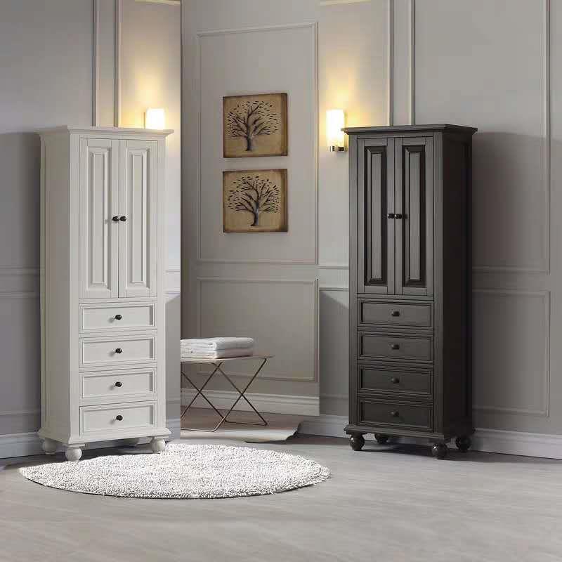 美式浴室边柜窄柜卫生间实木储物收纳侧柜置物架客厅落地立柜定制