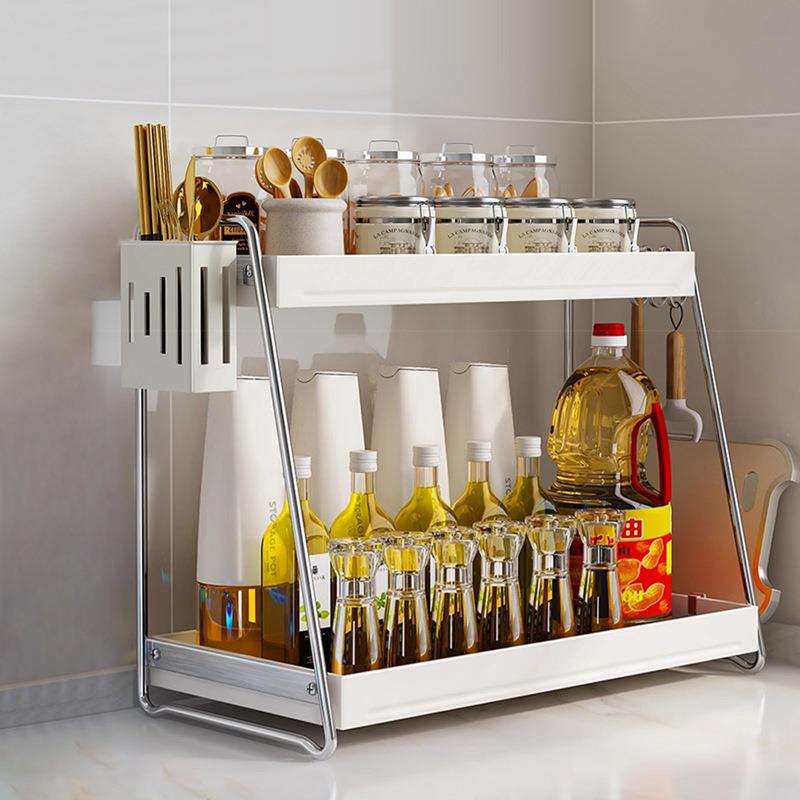 不锈钢厨房调料架双层家用台面调味品置物架多功能盐调味罐收纳架