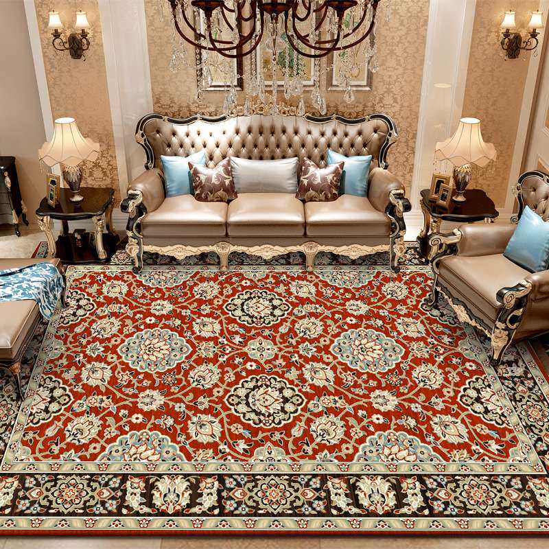 跨境代发古典欧式多色几何花卉宫廷风客厅卧室床边地毯地垫