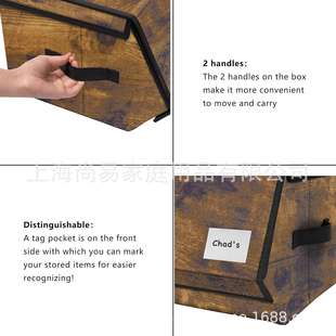 美式复古印花布艺储物盒鞋盒收纳箱可折叠铁艺磁吸翻盖式叠加盒子