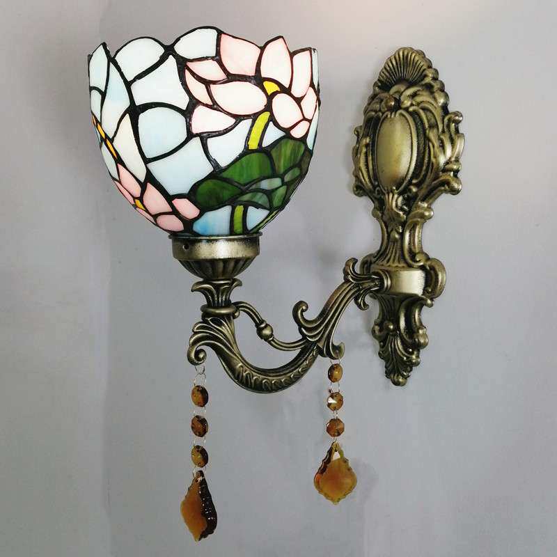 欧式地中海过道走廊阳台床头琉璃壁灯蒂凡尼彩色玻璃田园镜前灯饰