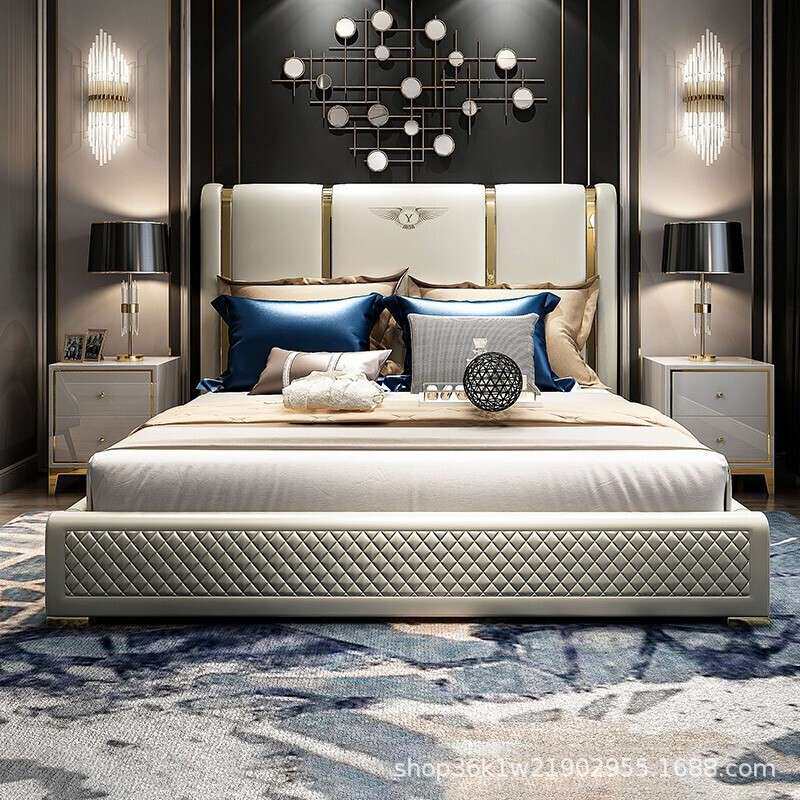 佛山家具轻奢床意大利双人艺床奢华别墅米色高靠背.米主卧