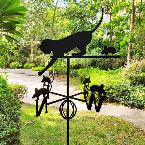 跨境金属工艺品插件新款猫抓老鼠户外花园摆件铁皮动物铁艺方向标