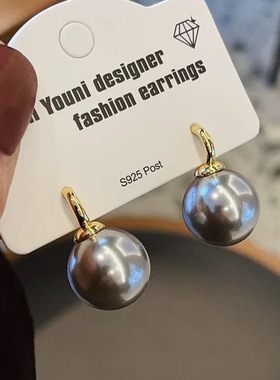 TAIYI小众设计感麻灰珍珠耳环女2025新款耳钉气质耳饰