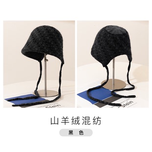 太一2025新款冬季帽子女山羊绒安哥拉兔毛后开叉飘带保暖渔夫帽女