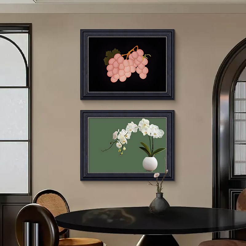 蝴蝶兰中古风餐厅装饰画饭厅花卉水果挂画美式卧室法式复古墙壁画图片