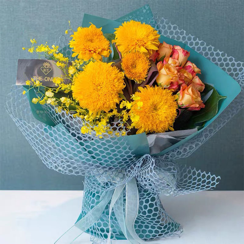 韩式圆心洞洞网纱包花纱鲜花花束包装材料网纱空心粗纱镂空网布