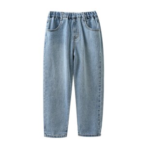 浅蓝色 儿童水洗纯棉牛仔裤 男女童直筒裤 中大童长裤春秋款童装