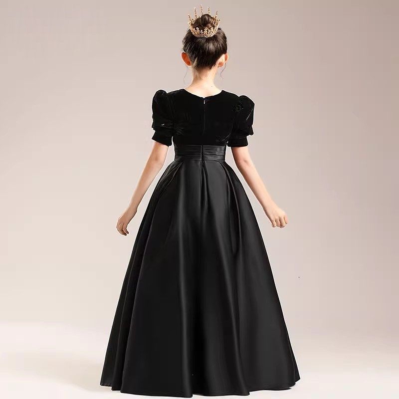 黑色女童晚礼服公主裙主持人礼服秋冬小提琴音乐团演出钢琴演奏服
