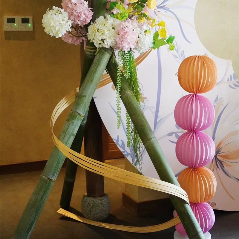 婚庆宴绿竹子支架三脚架三角支撑架插花摆件楠毛竹筒制品新鲜装饰