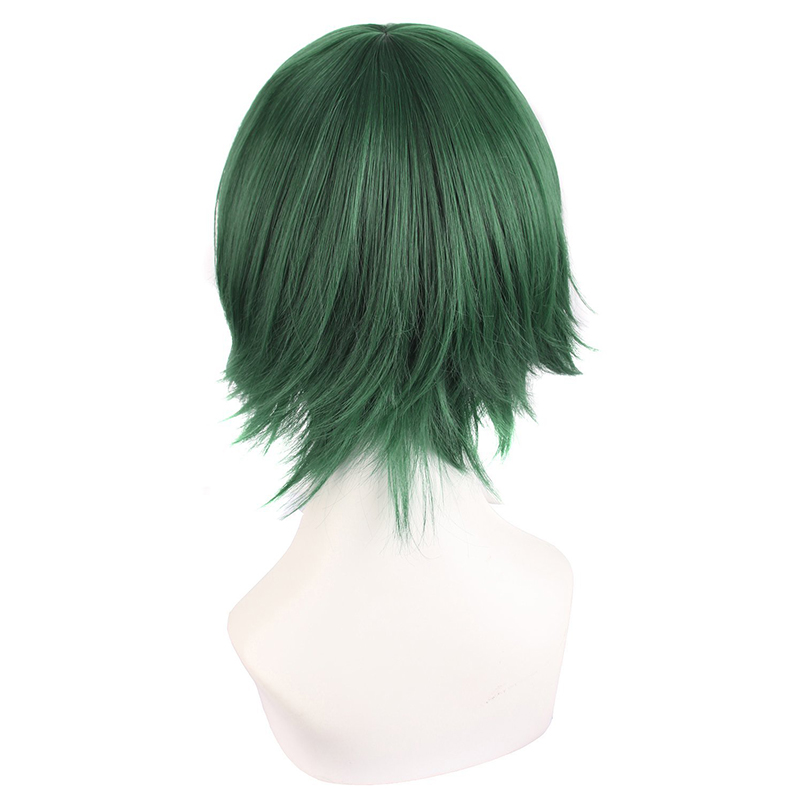 潼漫 cos假发男女适用短发30CM万用反翘直发墨绿色动漫假毛全头套