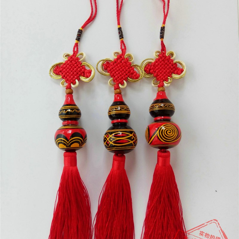 汽车挂件葫芦 凉山彝族民间漆器 彩绘纯手工艺品特色车挂葫芦挂件