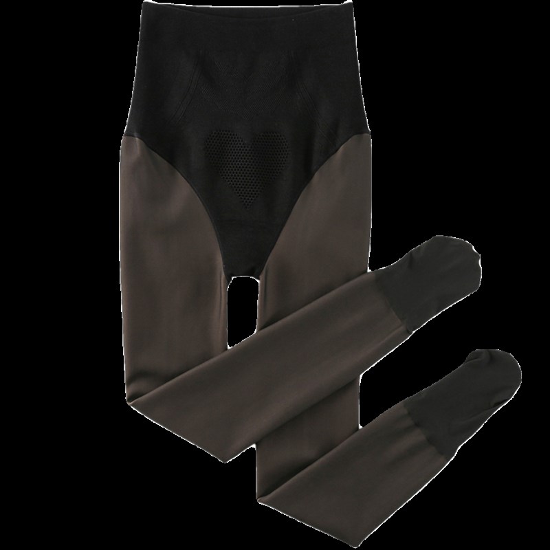 黑丝水光袜大码200斤光腿神器高腰假透肉连裤袜黑透肤加绒打底裤