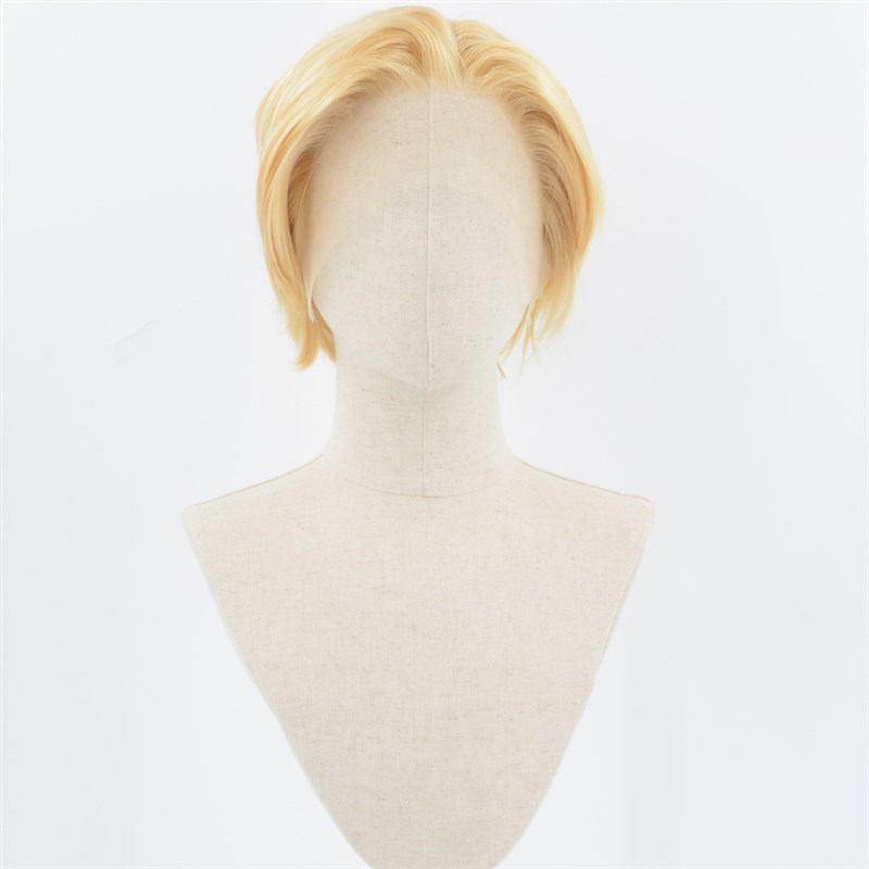 金色超短发cos万用前蕾丝手勾假发毛胚化纤高温丝假发套