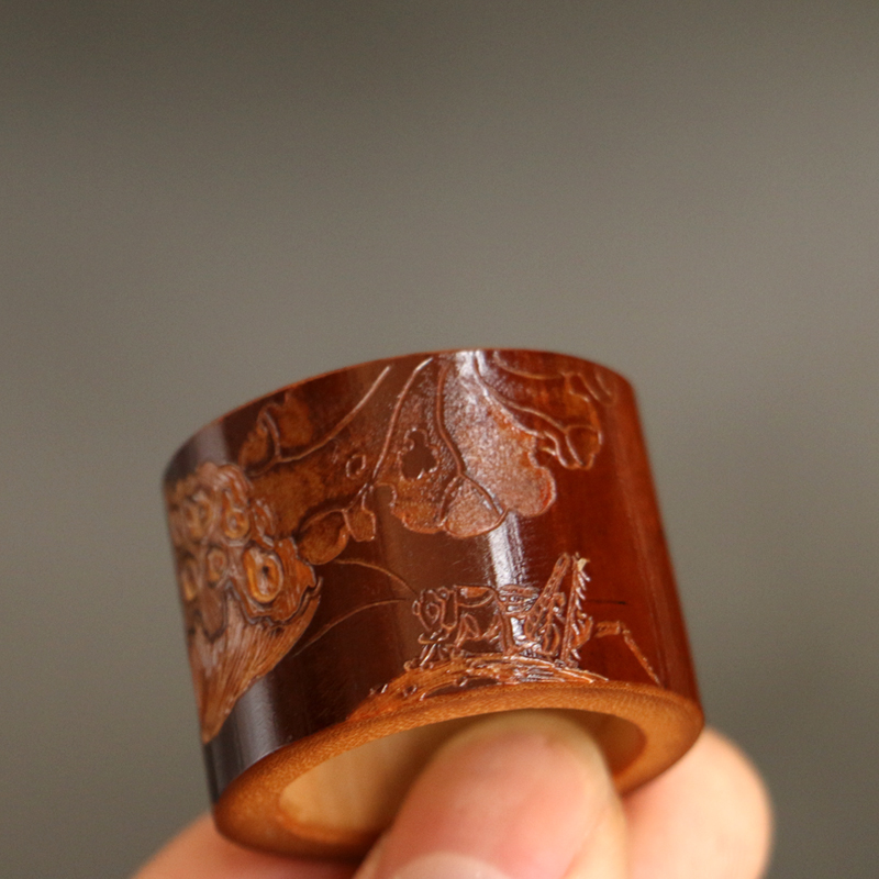 精品纯手工雕刻莲蓬老煤竹扳指文玩竹雕指环男款竹制小盖置手把件