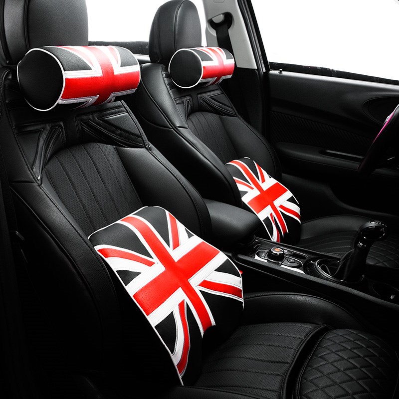 汽车头枕护颈枕腰靠车用枕头车载记忆棉腰靠皮米字旗腰枕mini腰垫