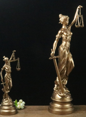 仿铜司法公平公正正义女神忒弥斯雕塑雕像律师办公室法律天平摆件