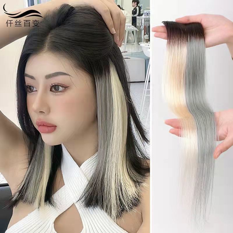 彩色挂耳染真发发片隐形无痕真人发丝挑染一片式渐变可烫卷接发片