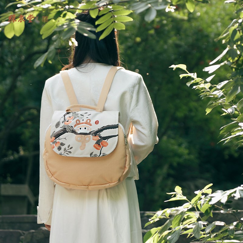 彩衣堂国风可爱猫咪双肩包卡通背包简约学生书包大容量旅游包女AC