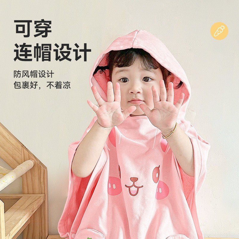 儿童浴巾带帽斗篷浴袍可穿式纯棉家用吸水婴儿新生宝宝洗澡超软夏