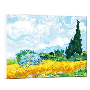 数字油画diy填色客厅卧室梵高风景油彩装饰名画 麦田里的丝柏树