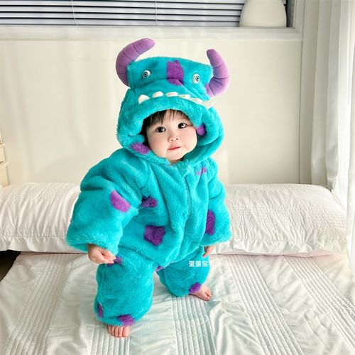 婴儿秋冬装宝宝衣服连体冬季加厚毛怪夹棉服小怪兽可爱超萌外出服