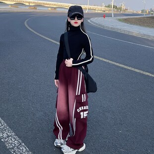 女童裤子秋冬加绒2025新款加厚中大童休闲长裤黑色冬季时髦工装裤