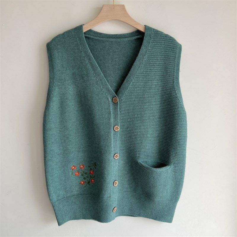 中老年人马甲女士春秋新款妈妈装针织马夹V领奶奶针织背心羊毛衫