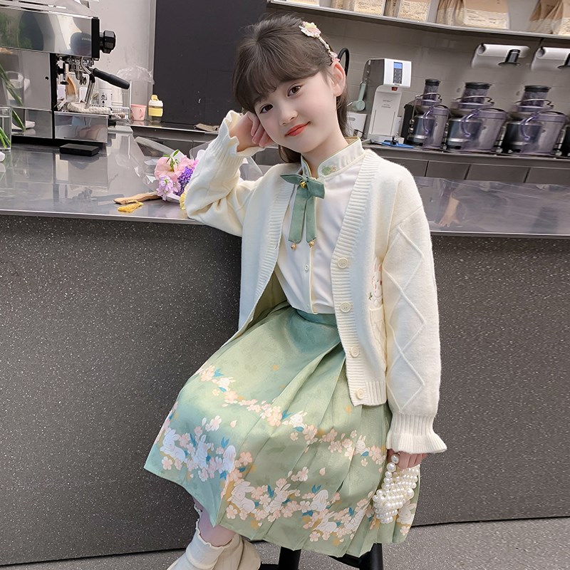 女童秋装2024新款连衣裙儿童汉服国风新中式马面裙春秋季女孩套装