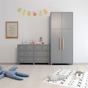 可比熊实木美式斗柜简约儿童房卧室靠墙床头八斗柜宝宝抽屉收纳柜