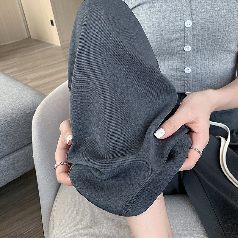 灰色西装裤高级感垂感女夏季2024年新款春秋休闲小个子窄版阔腿裤