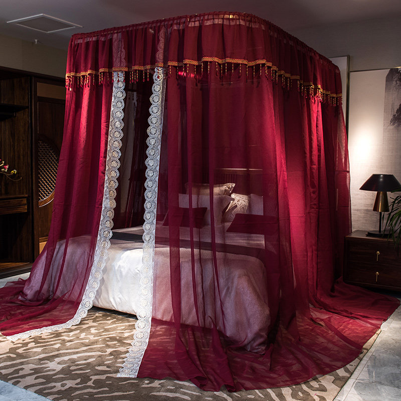 加厚u型轨道蚊帐家用欧式床幔1.8m1.5米床加密导轨支架落地三开门