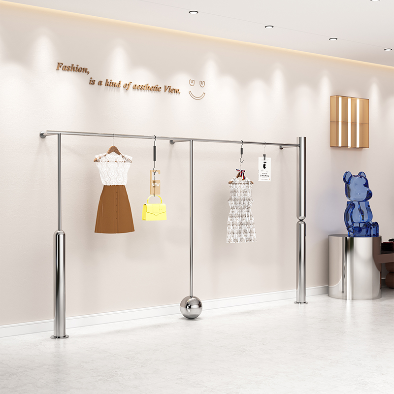 服装店陈列架上墙壁挂式不锈钢童装挂衣架货架女装店铺落地展示架