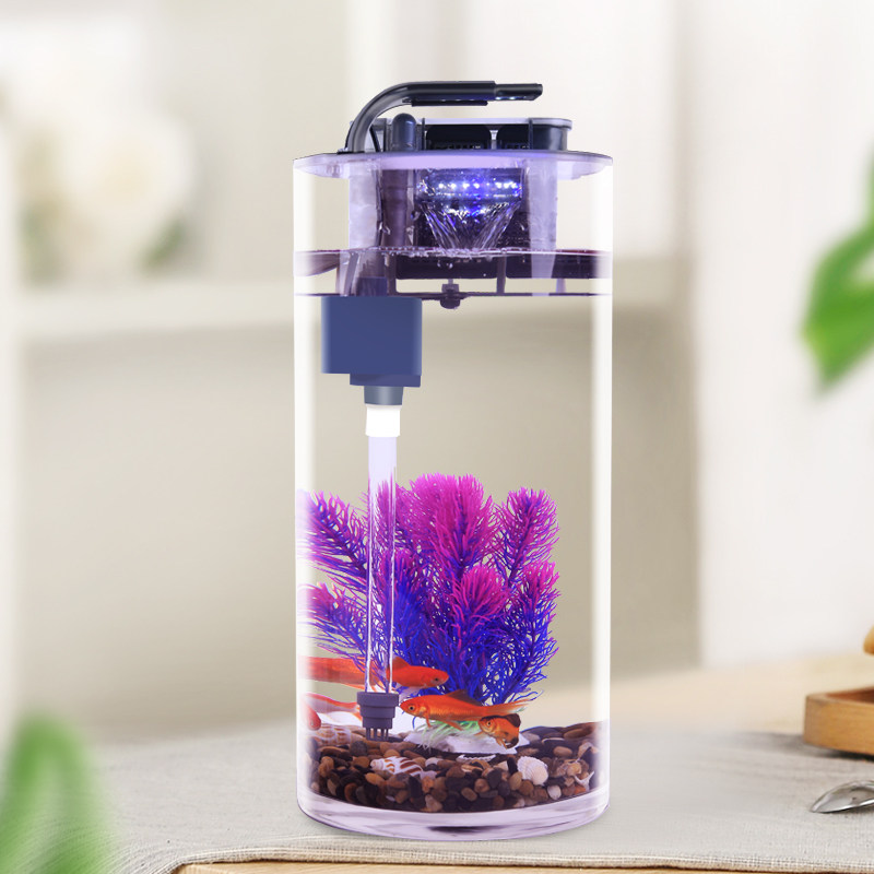 超白圆形玻璃鱼缸客厅小型桌面水族箱懒人免换水生态圆柱形金鱼缸