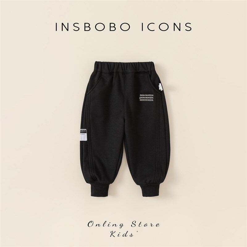 男童冬装2023新款加绒卫裤儿童裤子女童束口裤防风小童加厚保暖裤