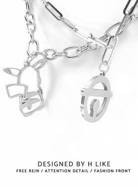 铃铛时尚项链吊坠男女钛钢卡通C可爱卫衣链锁骨情侣双层叠链