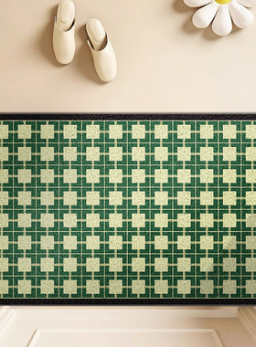 中古风进户门地垫绿色美式高级防水防滑地毯耐脏pvc入户门地垫