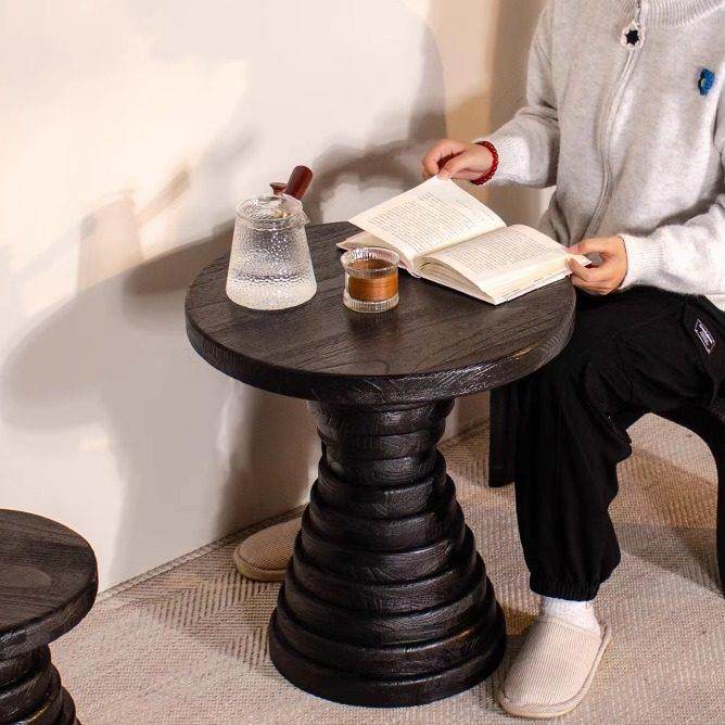 实木边几沙发角几客厅家用极简侘寂风茶几卧室床头柜黑色小圆桌子,住宅家具,角几/边几,淘宝优惠券,粉丝福利购,淘宝优惠卷