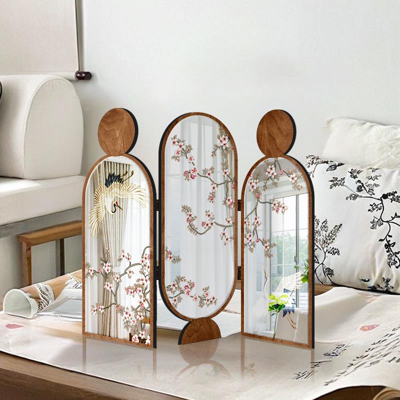 中古风屏风桌面摆装件画宋代美学花饰鸟镜2025新款高端画折叠四季