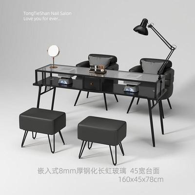 童铁山45宽美甲桌玻璃大台面收纳修甲台黑色简约美甲店专用桌椅套