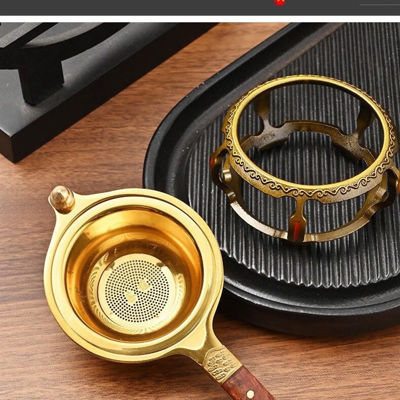 不锈钢茶漏茶滤网茶水分离器实木304茶漏底座茶托茶漏套装茶工具